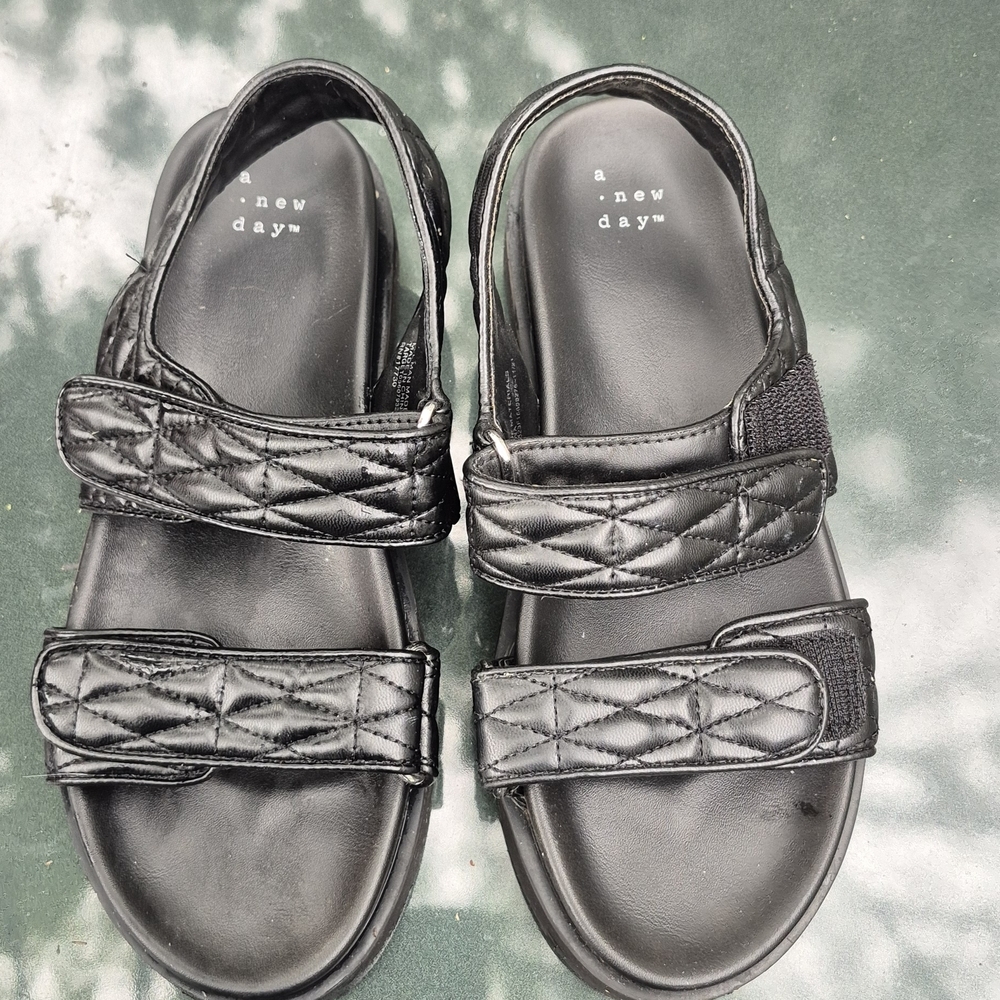 A New Day Black Slide Sandals with Braided Straps